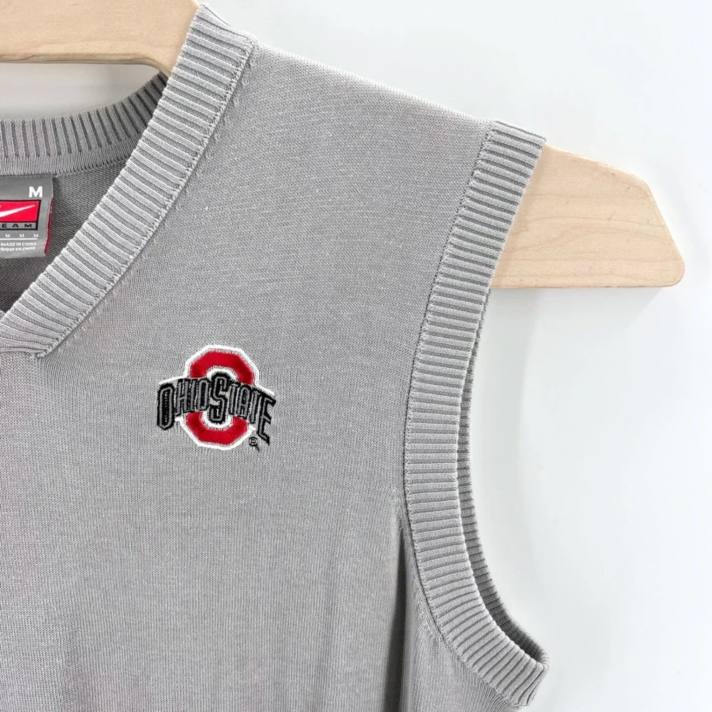 Vintage Nike Ohio State Tressel Sweater Vest Large Gray Silk Buckeyes Jim Tessel